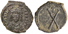 Tiberio II Costantino (578-582) Decanummo (Costantinopoli) Busto di fronte – R/ Lettera X – Sear 436 AE (g 3,97) Ex Gorny, asta 126, lotto 2929 (aggiu...