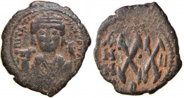 Maurizio Tiberio (582-602) Mezzo follis (Antiochia) Busto diademato di fronte - R/ Valore – Sear 534 AE (g 6,08)
BB