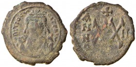 Maurizio Tiberio (582-602) Mezzo follis (Antiochia) Busto diademato di fronte - R/ Valore – Sear 534 AE (g 6,42)
qBB