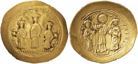 Romano IV (1068-1071) Histamenon nomisma – Cristo e gli imperatori stanti di fronte - R/ I tre imperatori stanti di fronte su linea d’esergo, un punto...
