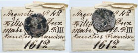 CASALE Francesco IV Gonzaga (1612) Grosso 1612 – cfr. MIR 318 MI (g 1,74) Con cartellino di vecchia raccolta. Corrosioni e schiacciature ma ancora con...