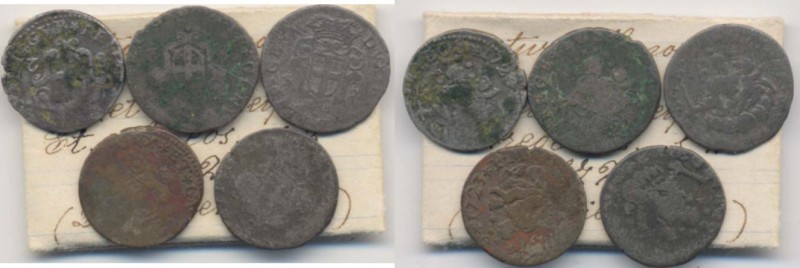 GENOVA Lotto di cinque monete di Genova, con cartellino di vecchia raccolta 
B-...