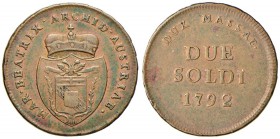 MASSA DI LUNIGIANA Maria Beatrice d’Este (1790-1796) 2 Soldi 1792 – MIR 330 CU (g 6,32)
BB+