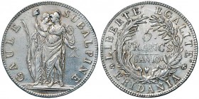 TORINO Repubblica Subalpina (1800-1802) 5 Franchi A. 10 – Gig. 4 AG (g 24,92) Graffietti di conio al R/, bei fondi ancora lucenti
SPL