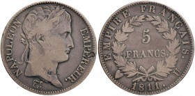TORINO Napoleone (1802-1814) 5 Franchi 1811 – Pag. 32 AG (g 24,48) R Piccole mancanze al D/
MB