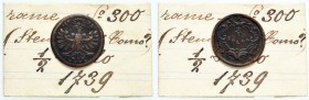 TRENTO Carlo VI (1711-1740) Mezzo soldo 1739 – CU (g 1,41) Con cartellino di vecchia raccolta 
BB/SPL