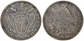 Pio VI (1775-1799) Bologna Mezzo scudo 1778 A. IIII – Munt. 206 AG (g 12,85) Schiacciatura marginale
MB