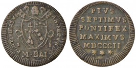 Pio VII (1800-1823) Mezzo baiocco 1802 A. II – Pag. 86 CU (g 4,70)
SPL