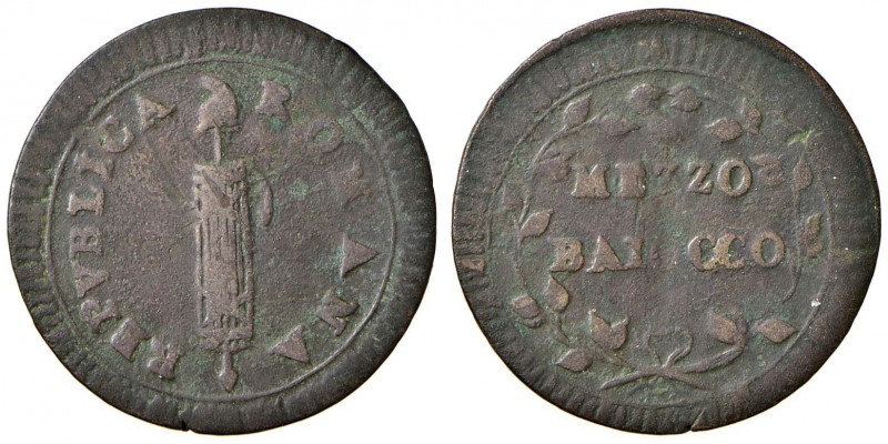 Repubblica romana (1848-1849) Mezzo baiocco – Bruni 36 CU (g 3,82)
MB+
