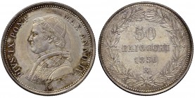 Pio IX (1846-1878) Mezzo scudo 1850 A. IV – Pag. 399; Mont. 133 AG (g 13,46)
SPL+