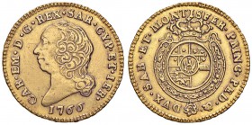 Carlo Emanuele III (1730-1773) Mezza doppia 1766 – Nomisma 140 (indicata R/4); MIR 944j AU (g 4,80) RRRR Leggermente poroso 
BB+