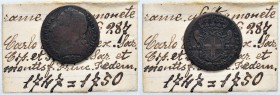 Carlo Emanuele III (1730-1773) 2,6 Soldi 1747 (?) – Nomisma 57 MI (g 3,21) Con cartellino di vecchia raccolta, graffietti al D/. Millesimo di lettura ...