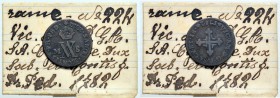 Vittorio Amedeo III (1773-1796) Mezzo soldo 1782 – MIR 997c CU (g 1,66) Con cartellino di vecchia raccolta
BB/MB