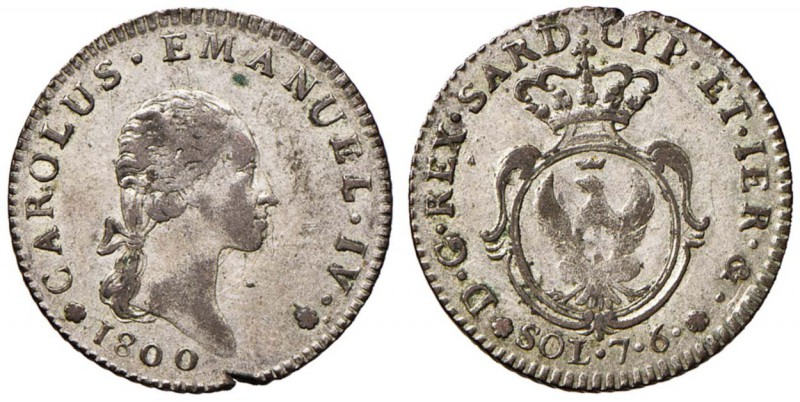 Carlo Emanuele IV (1796-1802) 7,6 Soldi 1800 – Nomisma 487 MI (g 4,54) Frattura ...