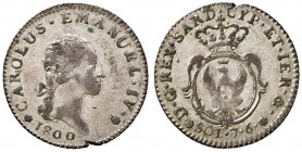 Carlo Emanuele IV (1796-1802) 7,6 Soldi 1800 – Nomisma 487 MI (g 4,54) Frattura del tondello
BB
