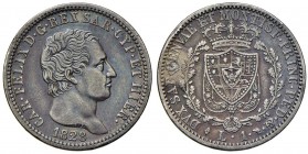 Carlo Felice (1821-1831) Lira 1828 T L – Pag. 104; Mont. 97 AG Probabilmente lucidato e ripatinato, ossidazione al R/
qBB