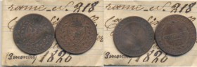 Carlo Felice (1821-1831) Centesimo 1826 T (P) – Nomisma 621 CU Lotto di due esemplari, con cartellino di vecchia raccolta
MB-BB