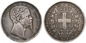 Vittorio Emanuele II (1849-1861) 5 Lire 1851 G – Nomisma 773 AG R Graffietti diffusi al D/
MB