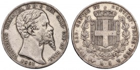 Vittorio Emanuele II (1849-1861) 5 Lire 1851 T – Nomisma 774 AG RR Graffietti diffusi al D/
MB