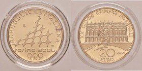 Repubblica italiana – 20 Euro 2005 Olimpiadi di Torino, Palazzo di Stupinigi – AU (g 6,45) Senza astuccio 
FS