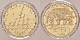Repubblica italiana – 50 Euro 2005 Olimpiadi di Torino, Emanuele Filiberto – AU (g 16,13) Senza astuccio 
FS
