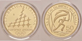 Repubblica italiana – 50 Euro 2006 Olimpiadi di Torino, Fiamma Olimpica – AU (g 16,13) Senza astuccio 
FS