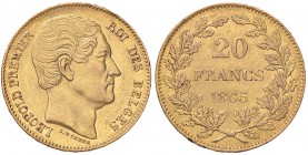 BELGIO Leopoldo I (1831-1865) 20 Franchi 1865 – Fr- 411 AU (g 6,44) Tacche al bordo
BB+