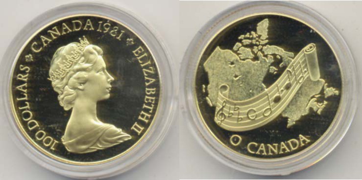 CANADA Elisabetta II (1952-) 100 Dollari 1981 O Canada – AU (g 16,95) In astucci...