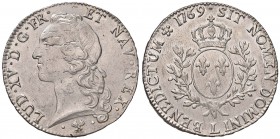 FRANCIA Luigi XV (1715-1774) Ecu 1769 L – Gad. 322 AG (g 29,20) Minimi graffietti di conio al R/ e screpolature sulla testa al D/ 
SPL