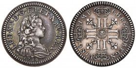 FRANCIA Luigi XV (1715-1774) Medaglia 1720 Riconio – AG (g 10,32 – Ø 24 mm) Colpo al bordo. Sul bordo “cornucopia1”
qFDC