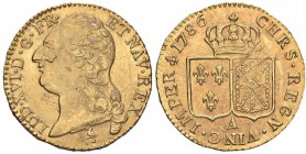 FRANCIA Luigi XVI (1774-1793) Luigi d’oro 1786 A – Gad. 361 AU (g 7,64) Una sfogliatura del metallo vicino all’occhio al D/ e minimi graffietti di con...