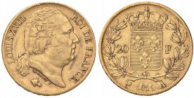 FRANCIA Luigi XVIII (1815-1824) 20 Franchi 1819 A – Gad. 1028 AU (g 6,40)
BB