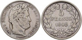FRANCIA Luigi Filippo (1830-1848) 5 Franchi 1842 BB – Gad. 678 AG (g 24,72)
MB