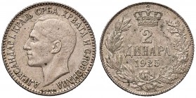 JUGOSLAVIA Alessandro I (1921-1934) 2 Dinari 1925 – AG (g 10,50) Modesti depositi
BB+