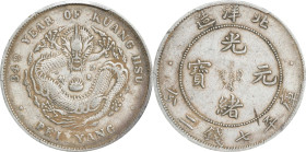 (t) CHINA. Chihli (Pei Yang). 7 Mace 2 Candareens (Dollar), Year 34 (1908). Tientsin Mint. Kuang-hsu (Guangxu). PCGS VF-35.
L&M-465C; K-208; KM-Y-73....