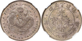 CHINA. Fukien. 1 Mace 4.4 Candareens (20 Cents), ND (1902-08). Fukien Mint. Kuang-hsu (Guangxu). NGC MS-62.
L&M-296; K-125C; KM-Y-104; WS-1036. Varie...