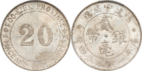 (t) CHINA. Fukien. 1 Mace 4.4 Candareens (20 Cents), ND (1923). Fukien Mint. PCGS MS-62.
L&M-303; K-703; KM-Y-383; WS-1045.

Estimate: $700.00 - $1...