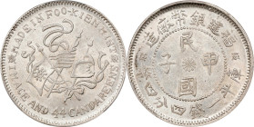 CHINA. Fukien. 1 Mace 4.4 Candareens (20 Cents), CD (1924). Fukien Mint. PCGS MS-61.
L&M-308; K-707; KM-Y-381.4; WS-1052.

Estimate: $200.00 - $300...