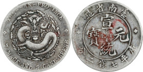 (t) CHINA. Yunnan. 7 Mace 2 Candareens (Dollar), ND (1909-11). Kunming Mint. Hsuan-t'ung (Xuantong [Puyi]). PCGS Genuine--Environmental Damage, VF Det...