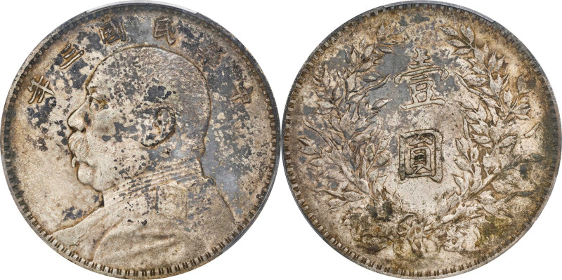 (t) CHINA. Dollar, Year 3 (1914). PCGS Genuine--Environmental Damage, EF Details...