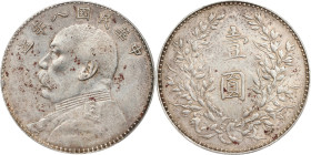 (t) CHINA. Dollar, Year 8 (1919). PCGS Genuine--Environmental Damage, EF Details.
L&M-76; K-665; KM-Y-329.6; WS-0180-6. Variety with dot above ribbon...