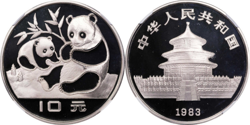 CHINA. Silver 10 Yuan, 1983. Panda Series. NGC PROOF-69 Ultra Cameo.
KM-67; PAN...