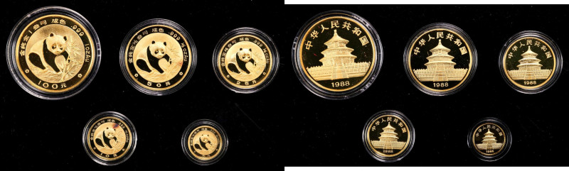 CHINA. Gold Proof Set (5 Pieces), 1988. Panda Series. Average Grade: PROOF.
KM-...