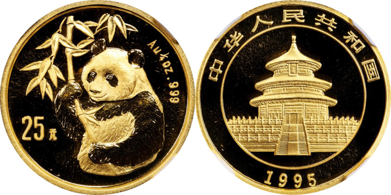 CHINA. Gold 25 Yuan, 1995. Panda Series. NGC MS-69.
Fr-B6; KM-717; PAN-237A. La...