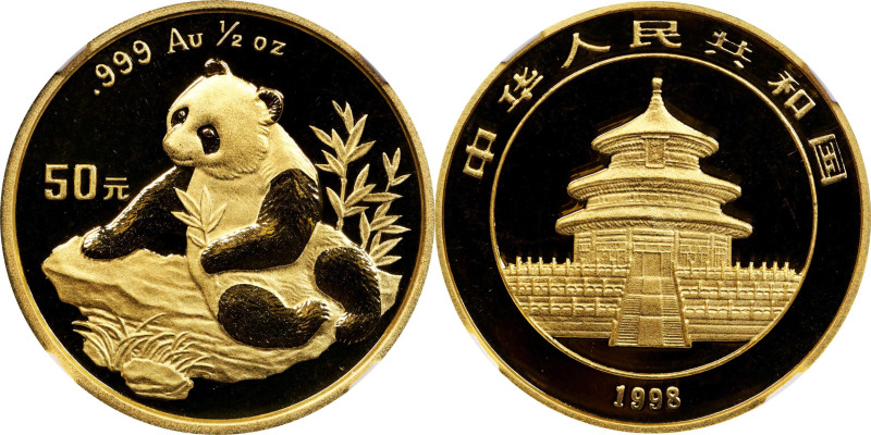 CHINA. Gold 50 Yuan, 1998. Panda Series. NGC MS-69.
Fr-B5; KM-1129; PAN-304A. S...