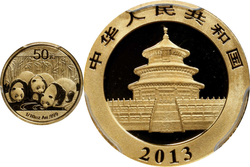 CHINA. Gold 50 Yuan, 2013. Panda Series. PCGS MS-69.
Fr-B17; KM-unlisted; PAN-5...