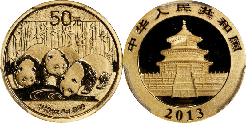 CHINA. Gold 50 Yuan, 2013. Panda Series. PCGS MS-69.
Fr-B17; KM-unlisted; PAN-5...