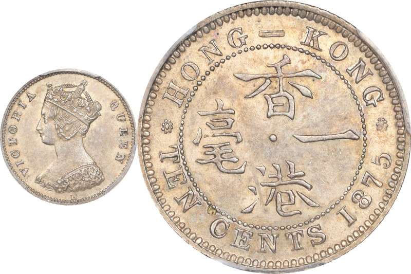 (t) HONG KONG (SAR). 10 Cents, 1875-H. Birmingham (Heaton) Mint. Victoria. PCGS ...