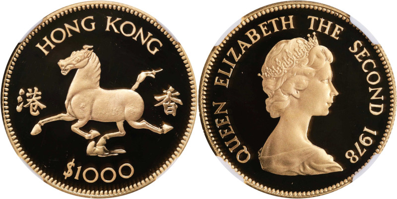 (t) HONG KONG (SAR). 1000 Dollars, 1978. Lunar Series, Year of the Horse. Elizab...