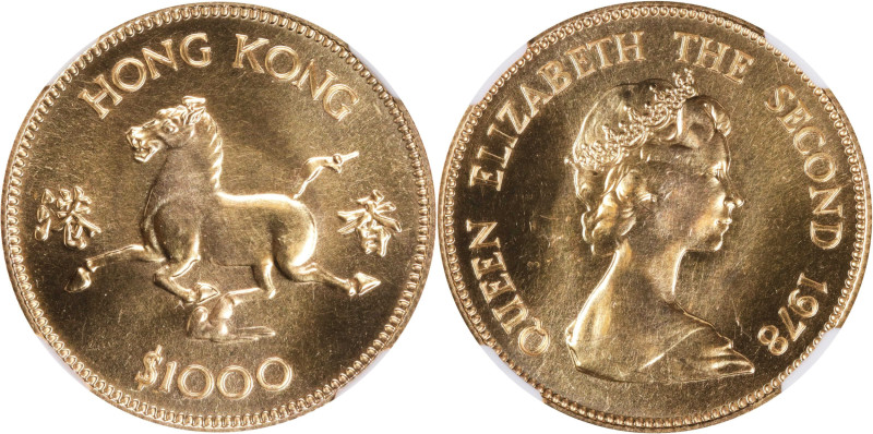 (t) HONG KONG (SAR). 1000 Dollars, 1978. Lunar Series, Year of the Horse. Elizab...